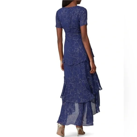 Hutch Tate Blue and gold speckle ruffle layered maxi dress - Picture 2 of 6